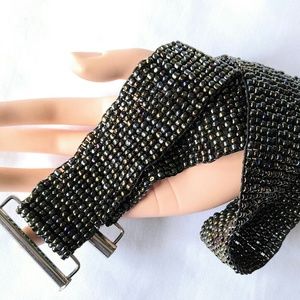 VINTAGE Black Pearl Glass Beads Stretch Belt-Wow!